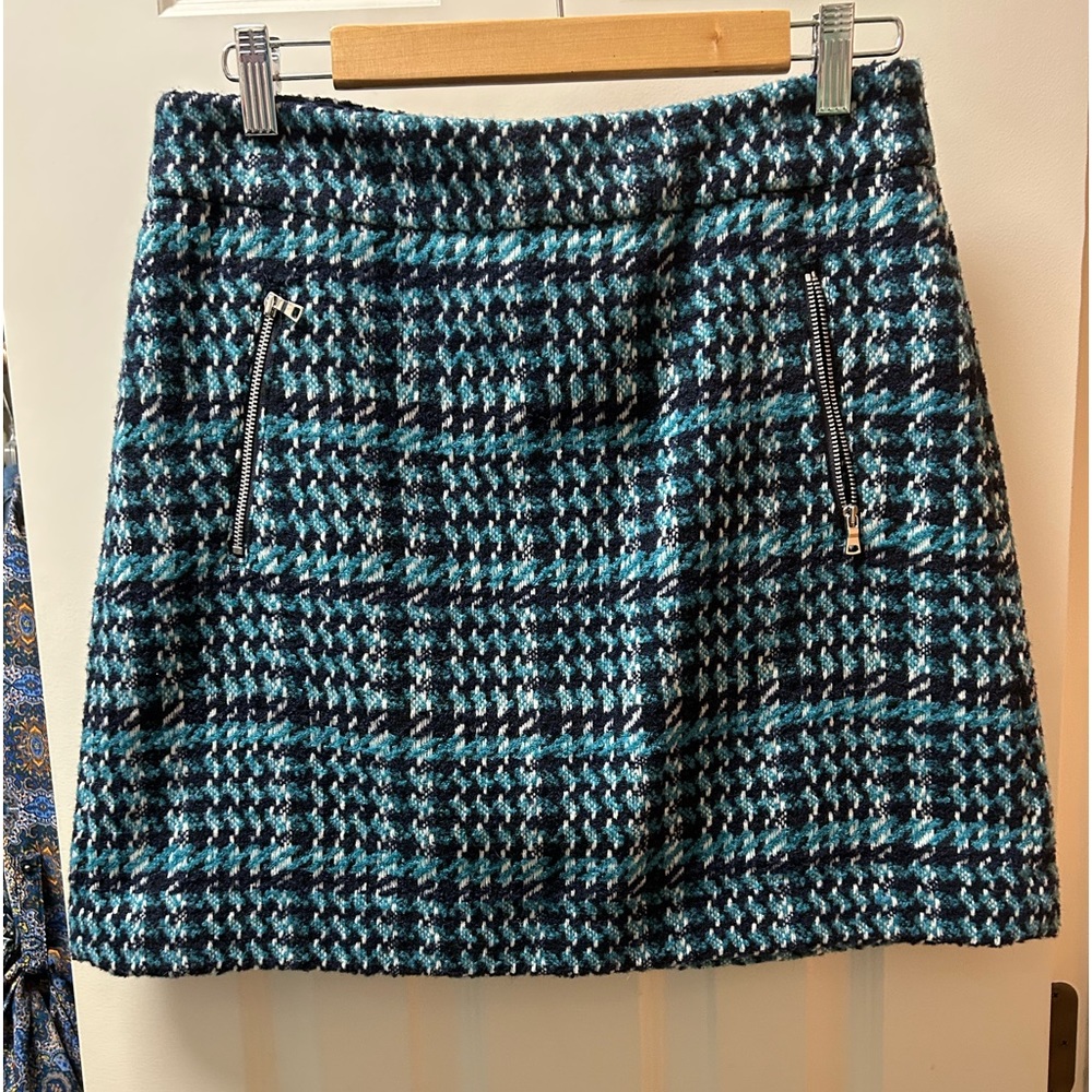 New Blue and Black Loft Plaid Tweed Skirt